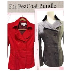 Flash Sale Pea Coats Blazers Gray & Red Double Breasted Jacket Bundle Size S